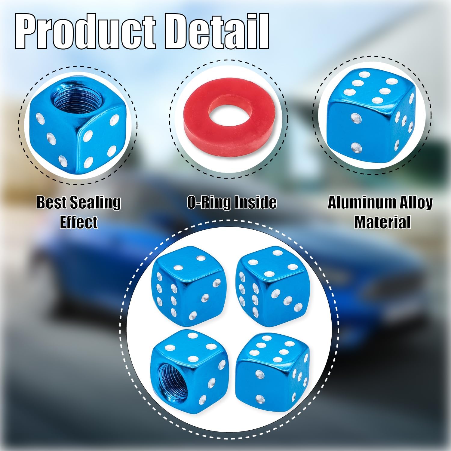 6PCS Aluminum Dice Tire Valve Stem Caps, Universal Aluminium Alloy Dustproof Tire Valve Stem Covers for Cars, SUV, Trucks, Bikes, Motorcycles, Bicycles(Light Blue) image 3
