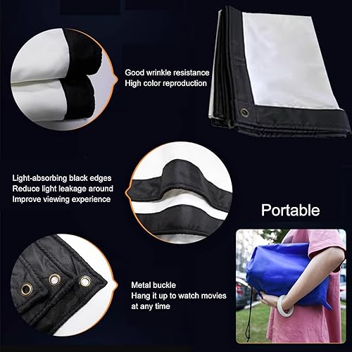 Miniatura 6 de Pantalla de proyección de 60 a 300 pulgadas, pantalla de cine lavable de 2 caras para exteriores, pantalla de cine 43 HD 4K plegable, sin arrugas,