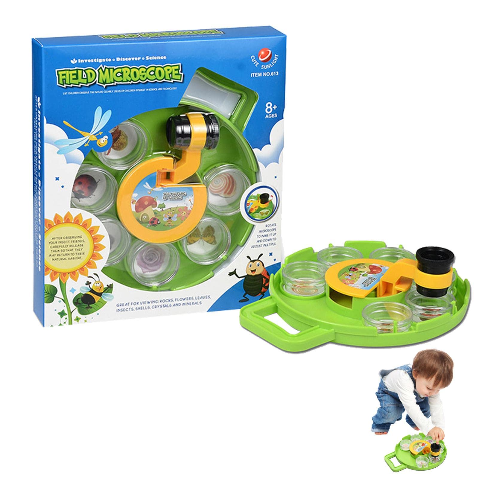 Kit Cazabichos De 17 Piezas – Caja De Observación De Insectos Con Lupa, Red, Pinzas Y 12 Insectos De Plástico Para Niños Exploradores