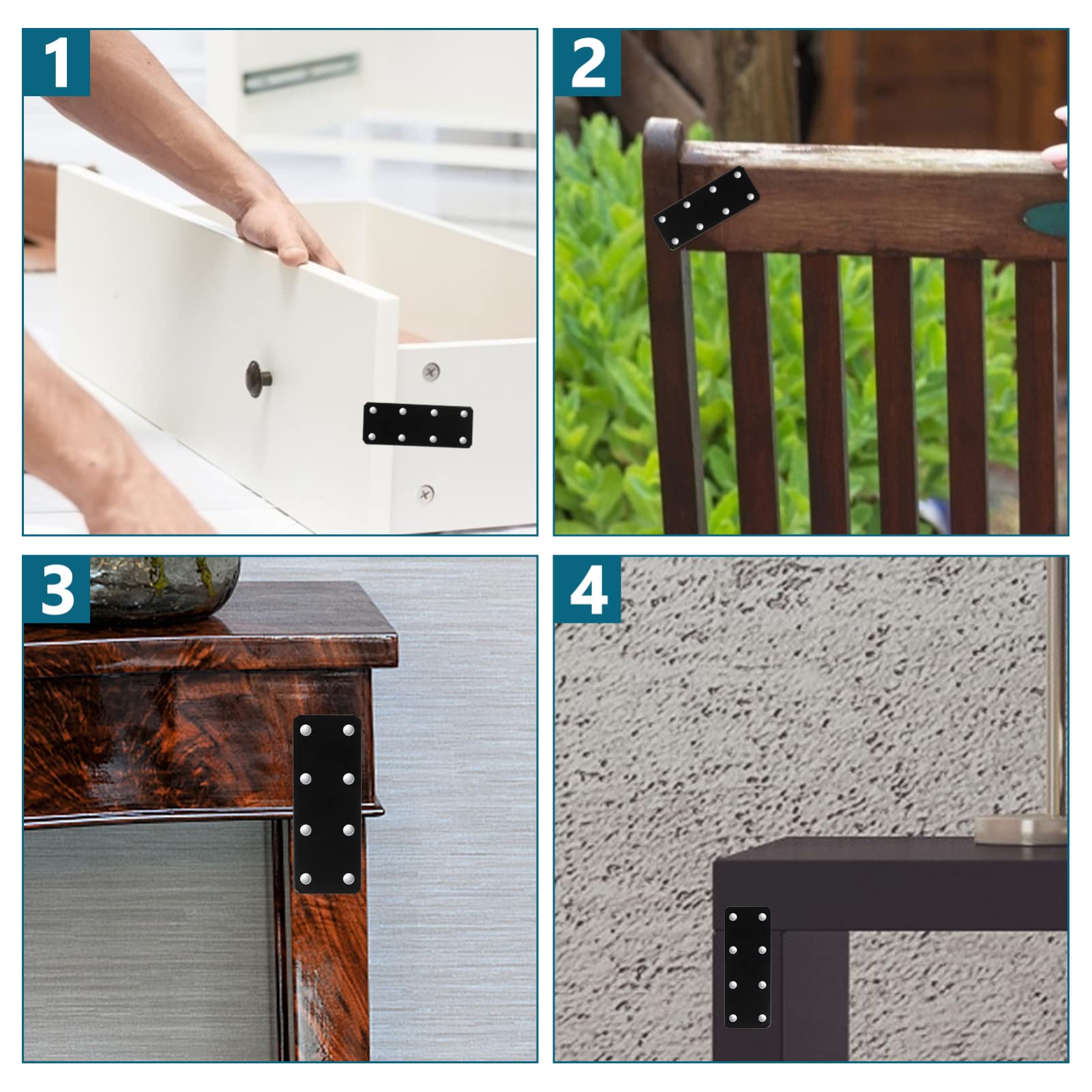 HOMOCONO 8pcs Iron Flat Mending Plate for Wood Furniture Fixing Joining Brackets