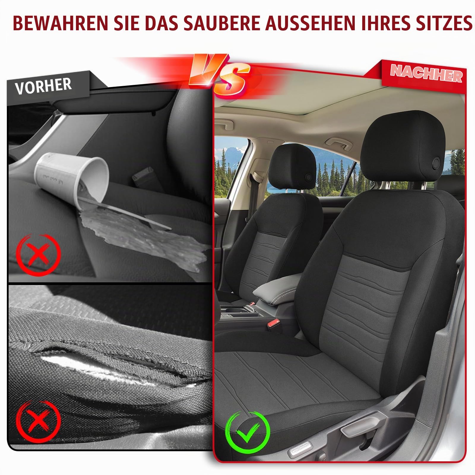 Sitzbezüge Auto für 2025-2023 VW Passat B6 B7 B8 | Autositzbezüge Auto-Sitzschoner Schonbezüge Sitzauflagen Sitzbezug Vordersitze