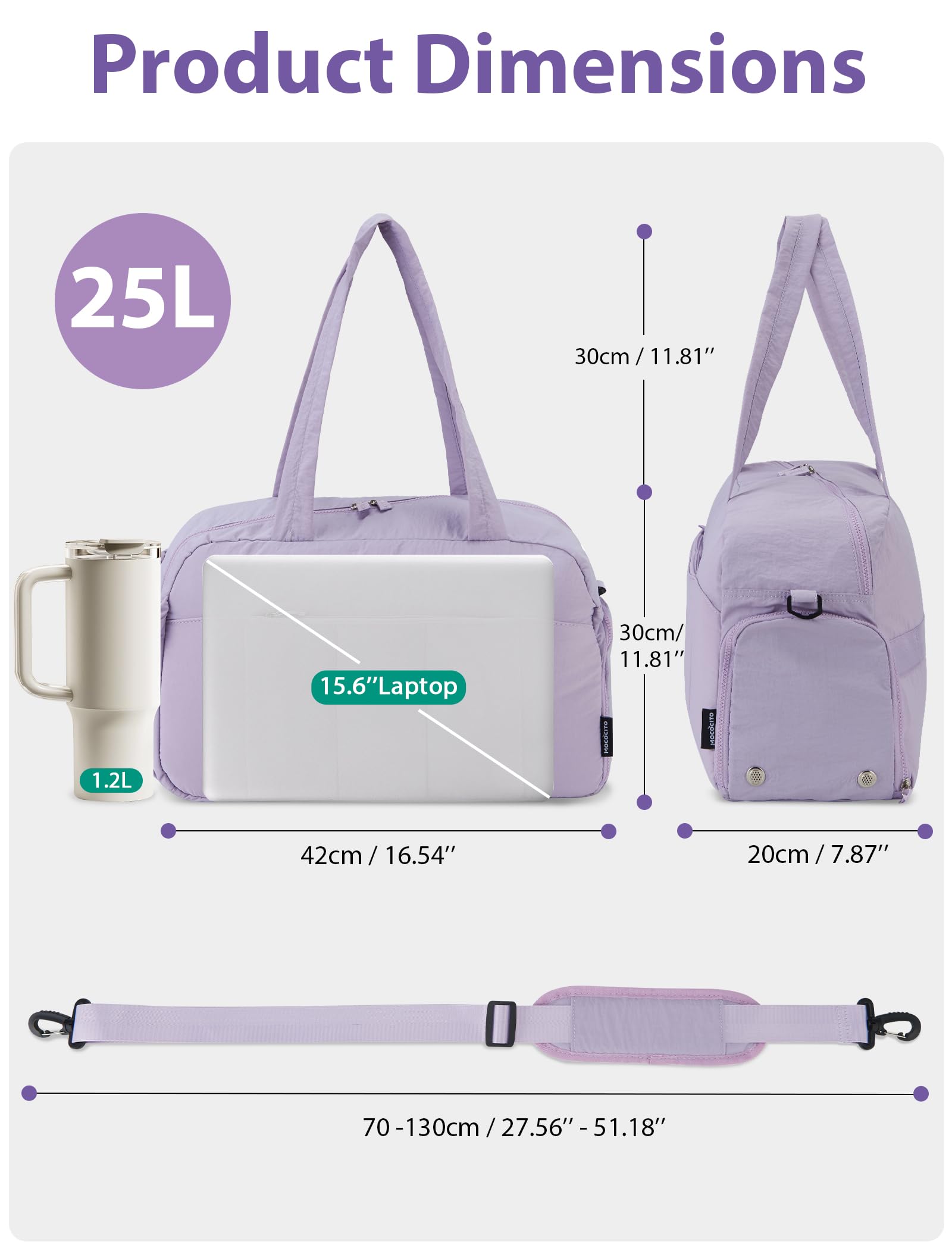 Borsone Palestra per Donna Uomo 25L 42×30×20 cm, Borsa da Viaggio Pieghevole con Scomparto Scarpe Idrorepellente, Tasca Bagnato/Asciutto, Duffle Bag Ideale per Piscina, Parto e Ospedale Viola