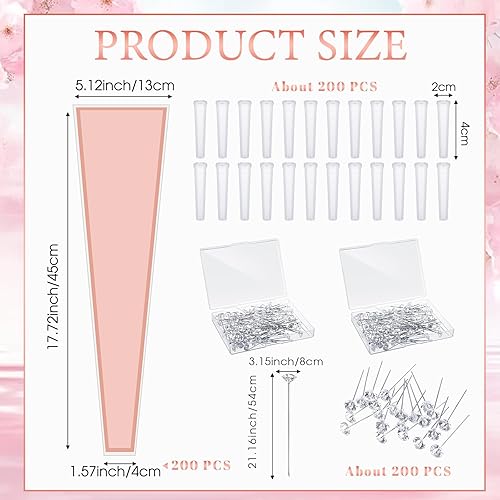 Miniatura 3 de Outus Juego de 600 flores individuales para el Día de San Valentín, 200 fundas de rosas individuales con 200 tubos de agua florales, 200 alfileres