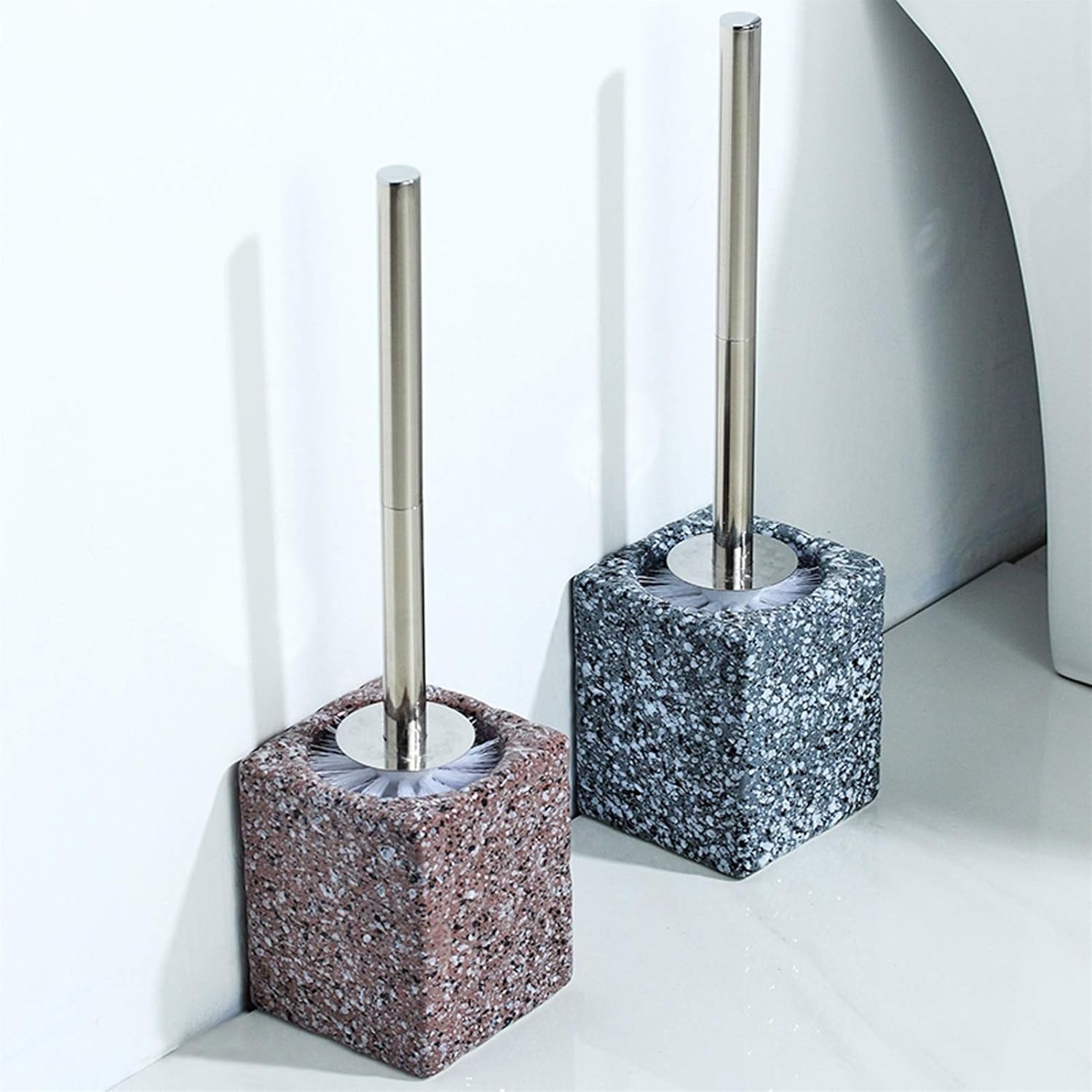 Toilet Brush Holder Ceramic Toilet Brush Marble Pattern Set Bathroom Household Toilet Brush Long Handle All-Round Cleaning Toilet Bowl Brush Toilet Brush Holders(B)
