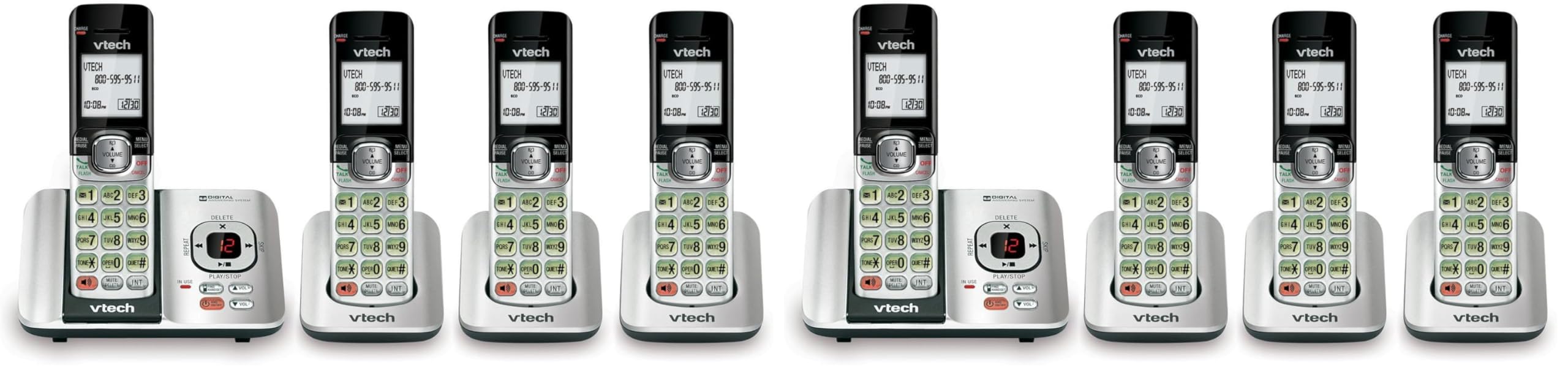 VTech CS6529-4 DECT 6.0 Phone Answering System with Caller ID/Call Waiting, 4 Cordless Handsets, Silver/Black (Pack of 2)