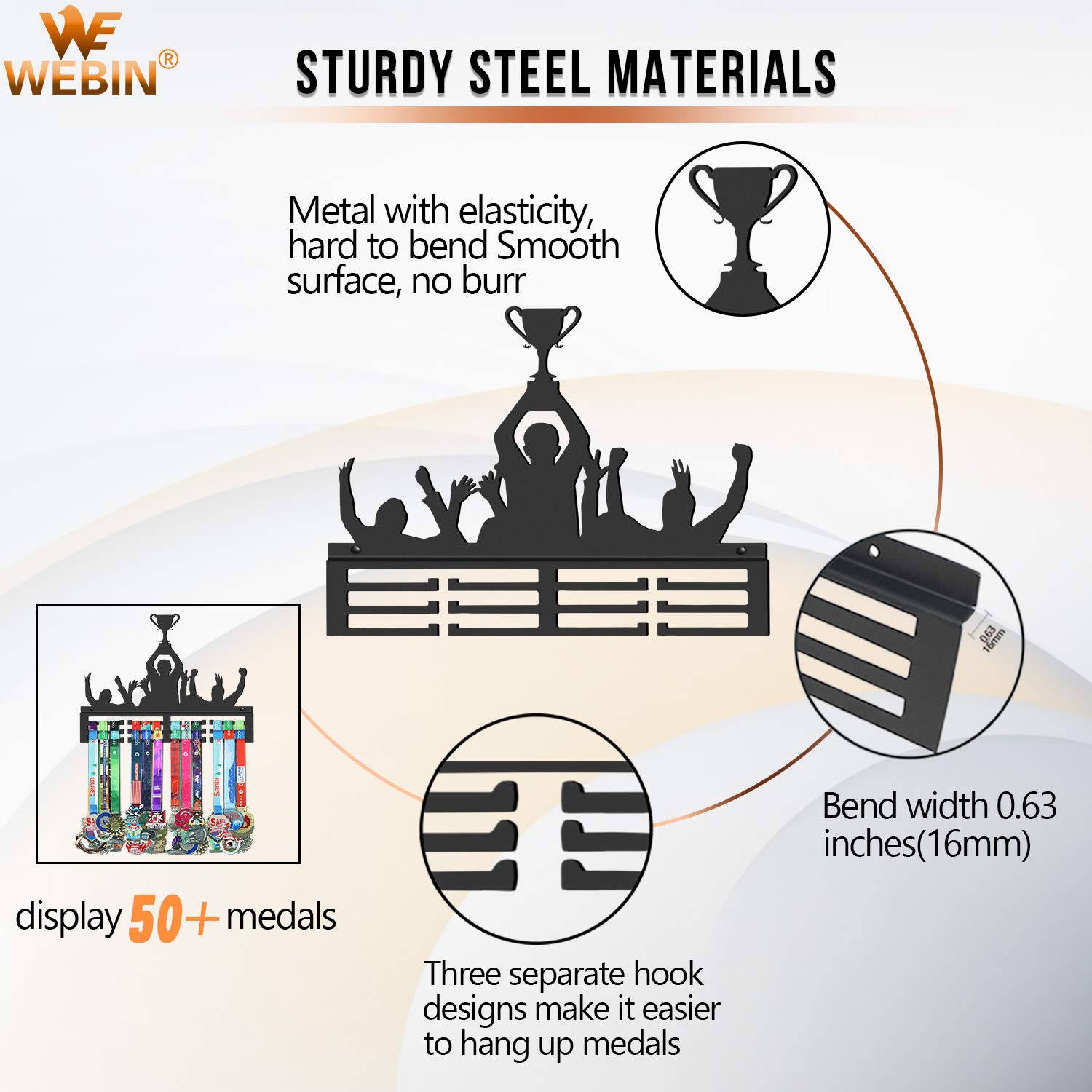 Portamedaglie Da Parete In Acciaio - Per Oltre 50 Medaglie Sportive - Foto 4