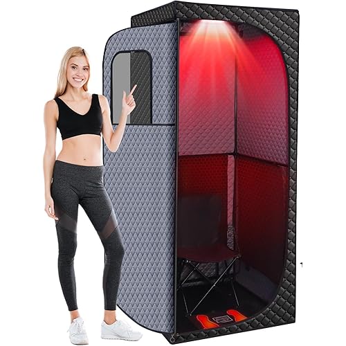 Dry Infrared Sauna, Red Light Therapy Saunas Box for Relaxation, Detox and Muscle Relief, 9 Levels Up to 140°F Personal Indoor Saunas Tent, Portable Sauna for Home, Bedroom, Living Room