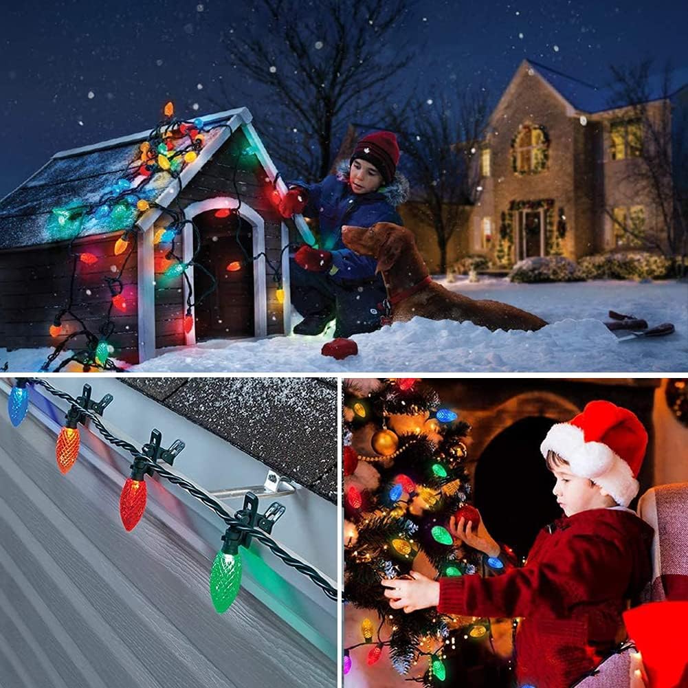50PACK Multicolor C9 LED Christmas Lights Replacement Bulbs，Shatterproof & Waterproof Plastic C9 Led Bulbs for Outdoor String Lights, E17 Base, 0.6W Equivalent to 7W, 50LM Holiday Decoration