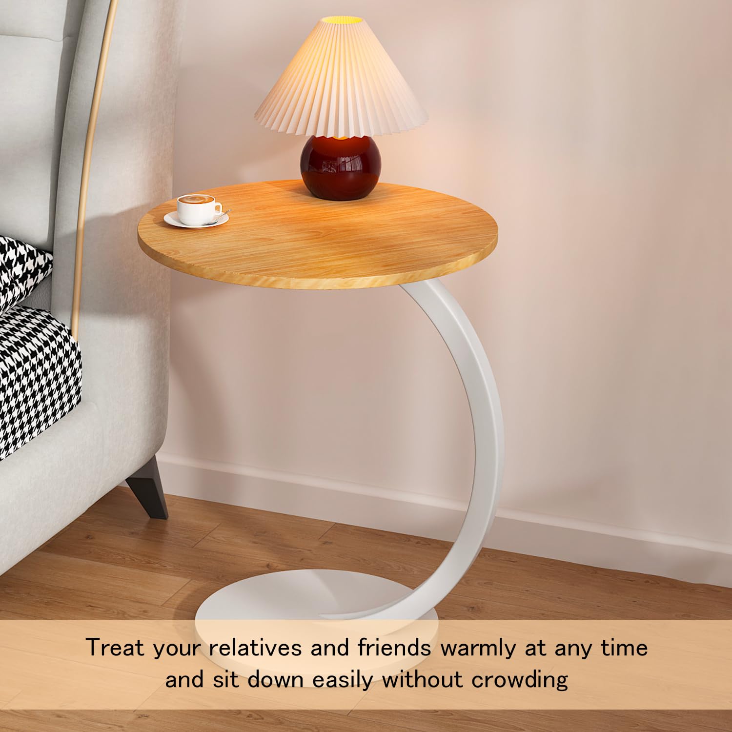 Naayaab Craft Sofa End Table Side Table, Narrow Couch C Shaped Side Table Coffee Table Snack Table Bedside Table Nightstand for Bedroom Living Room Officei - Light Brown 2