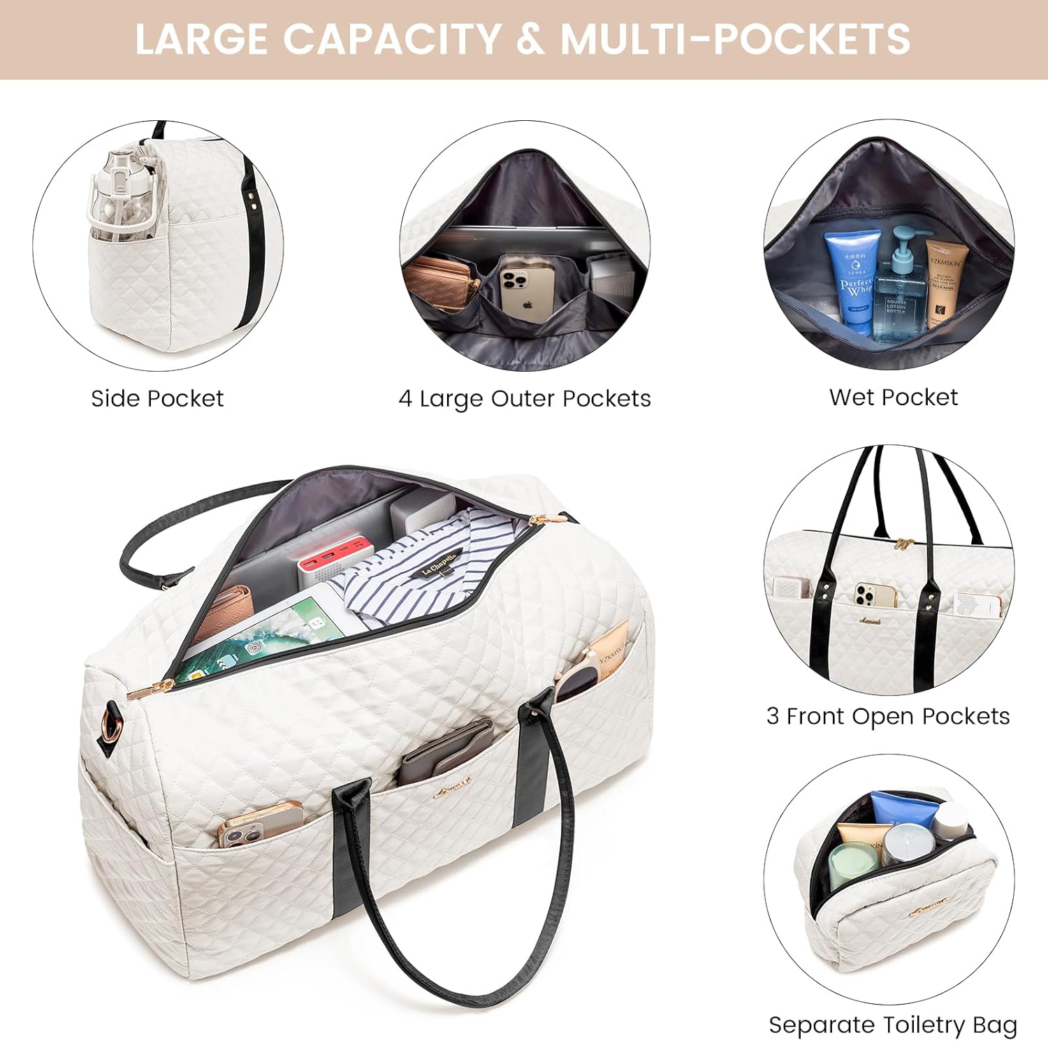 LOVEVOOK Travel Duffle Bag,Weekender Bags for Women Overnight Bag with Shoe Compartment, Carry on with Toiletry Bag,Duffel Bag with Wet Pocket,Hospital Bags for Labor and Delivery - Image 2