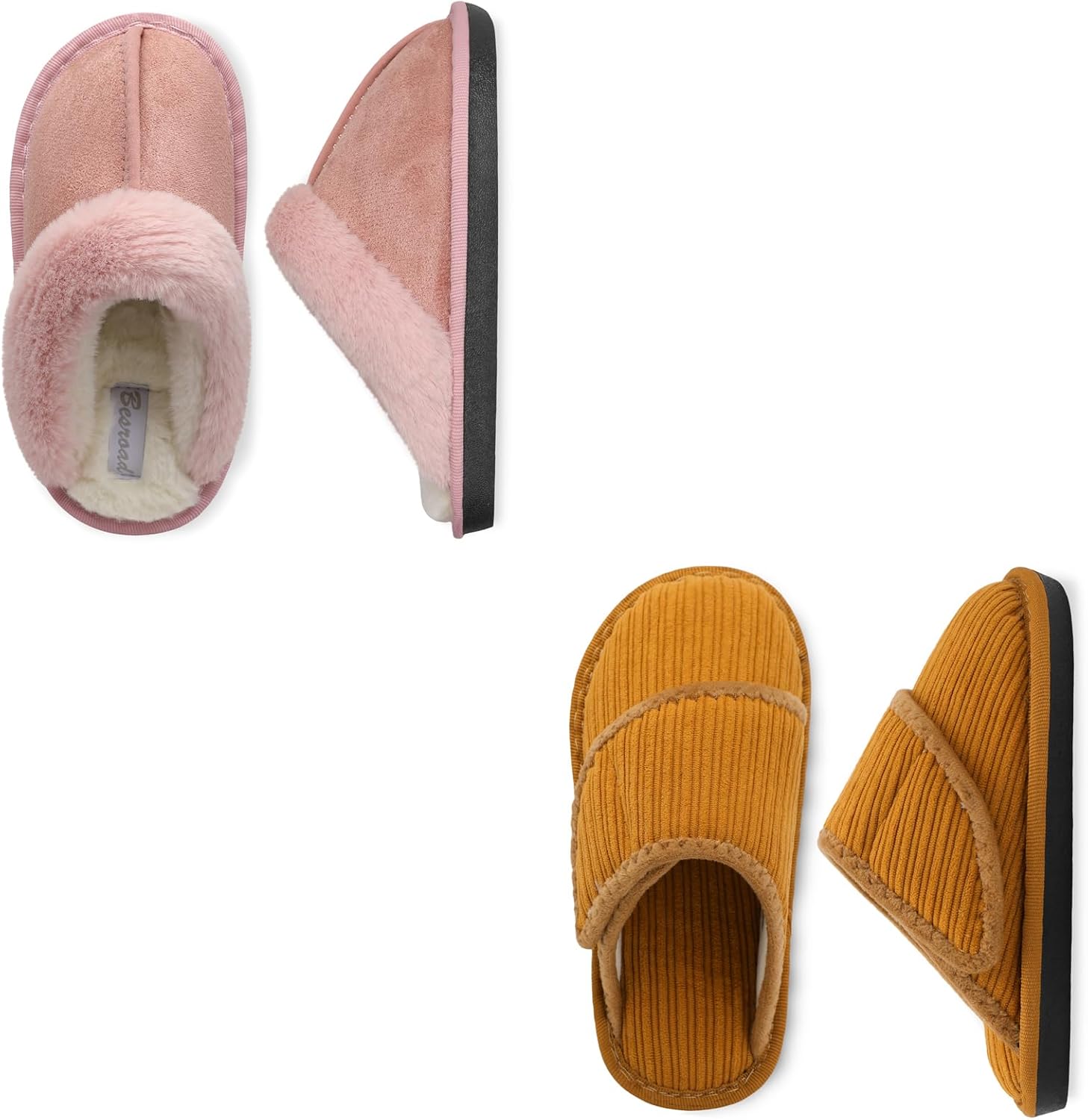 Besroad Kids Slippers Girls Boys Fuzzy House Slippers Pink and Brown Size Big Kid 2.5-3.5