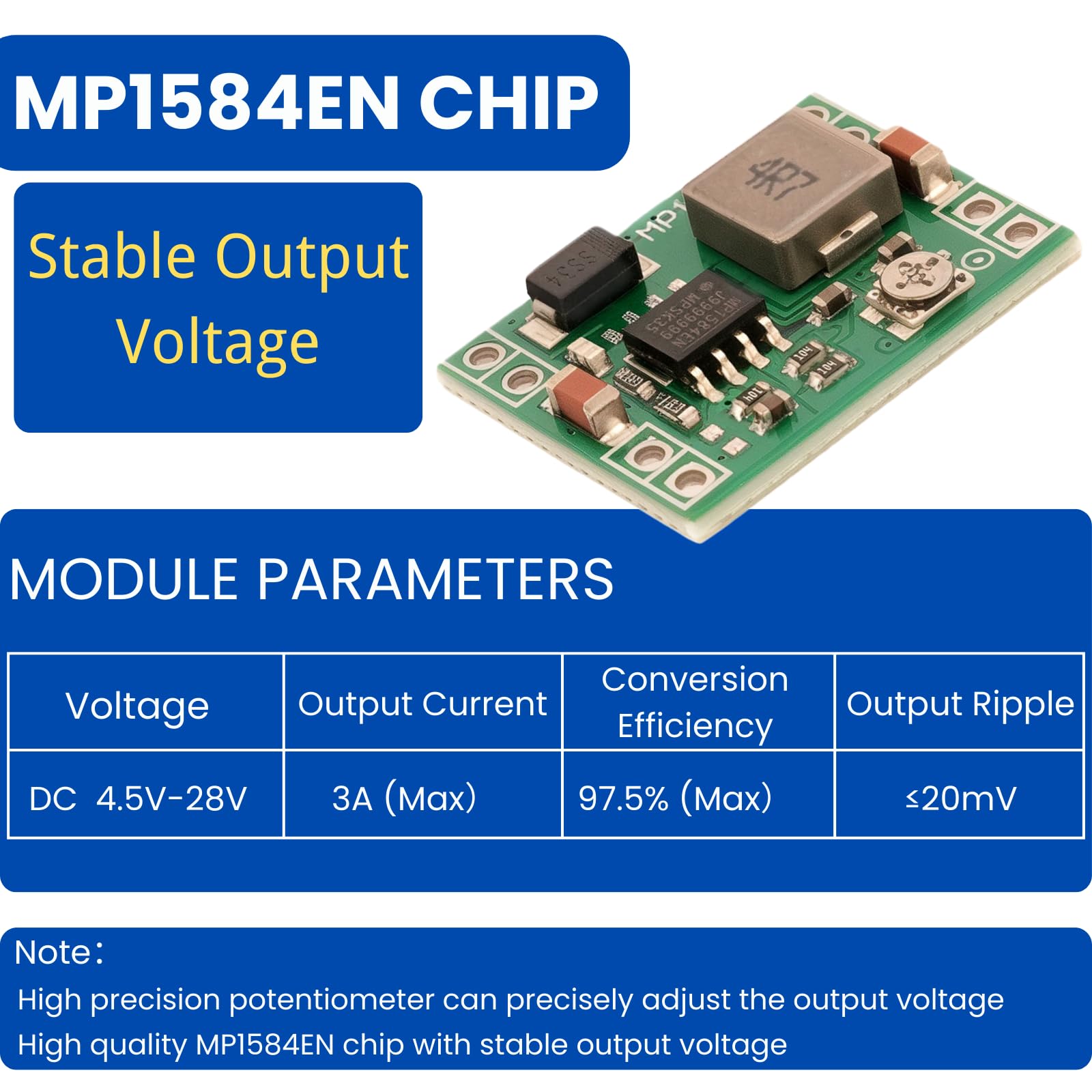 Convertisseur Buck DC-DC MP1584EN - Lot De 6 Mini Step-down 4,5-28V Vers 0,8-20V 3A - Parfait Pour Arduino, Drones Et Projets DIY