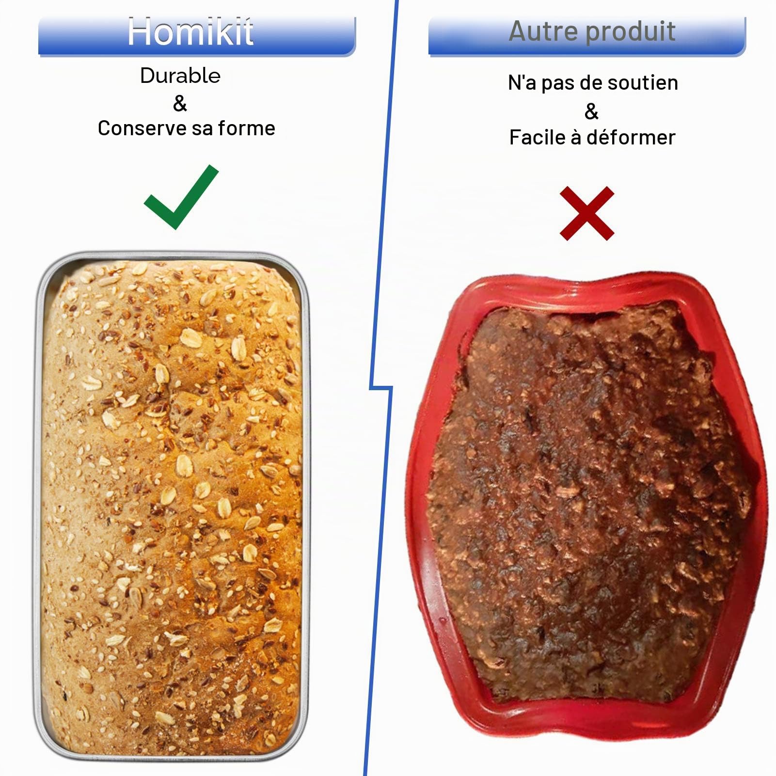 Homikit Lot de 2 moules à pain rectangulaires en acier inoxydable pour pain, gâteau, toast, sain, facile à nettoyer et passe au lave-vaisselle, 23,5 x 12,6 x 6 cm