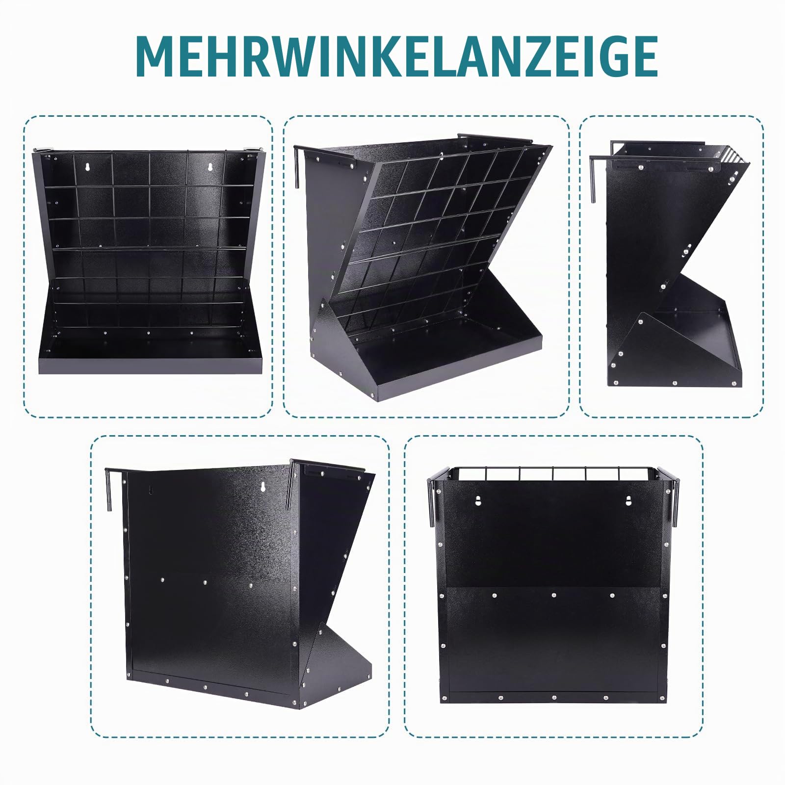 Heuraufe für Schafe und Ziegen 2 In 1 Hay & Grain Feeder Futterraufe Schafe | Großes Hängende mit Futterspargitter und Verstellbaren Haken für Verschiedene Ställe und Korral (Schwarz)