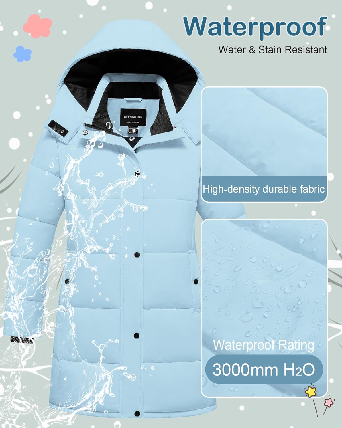 Girl's Winter Coat Kids Long Puffer Jacket Waterproof Ski Outerwear Warm Puffy Dress Coat with Hood - Image 4