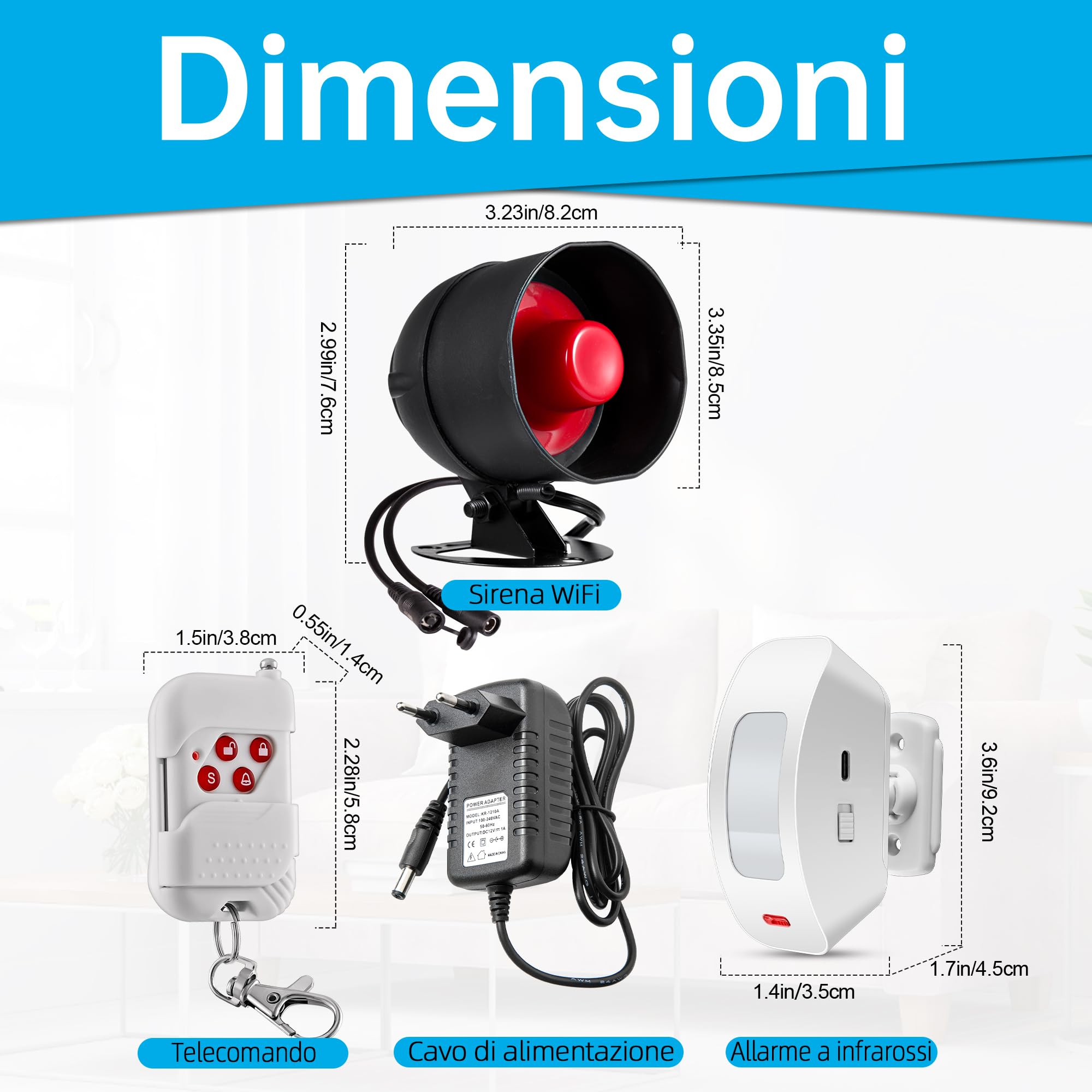 Sistema Allarme Casa WiFi Senza Fili - Kit Antifurto Casa Senza Fili per Interni ed Esterni con Sirena 120 dB, 5*Sensore di Movimento, Telecomando, Impianto Allarme per Appartamento, Garage e Negozio
