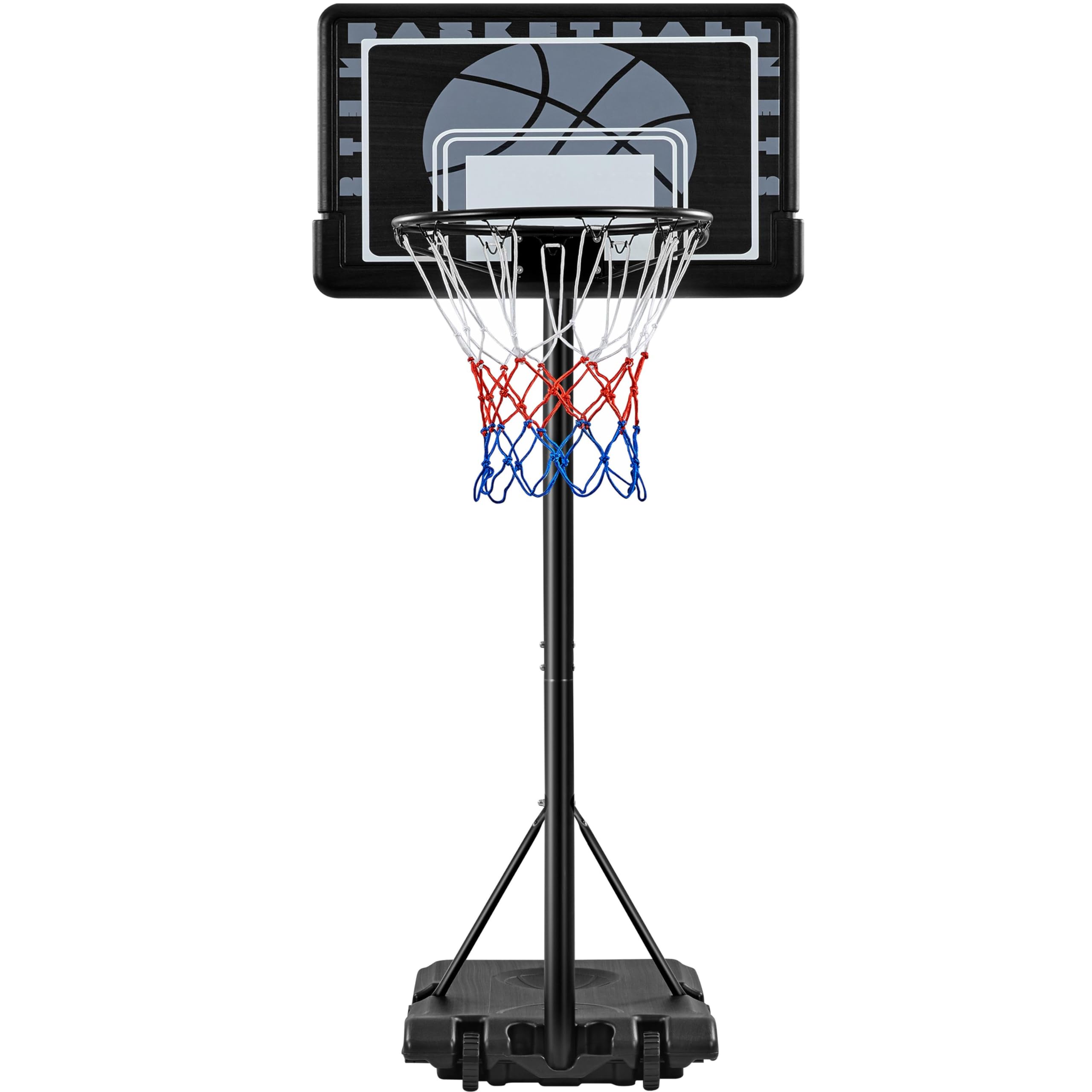 Yaheetech Kids Basketball Hoop Outdoor Stand Portable Basketball Goal System Set 7.6-8.6ft Height Adjustable with PE Backboard w/ 2 Wheels Use for Indoor & Outdoor Sports