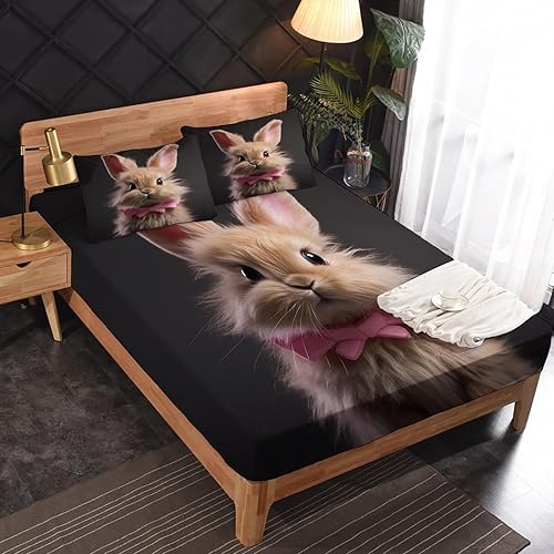 Miniatura 2 de zcsm Bunny Sheets California King Size - Kawaii Rabbit Bed Sheets, Soft Microfiber & Deep Pocket & Wrinkle Free Patterned Bedding Sheets &
