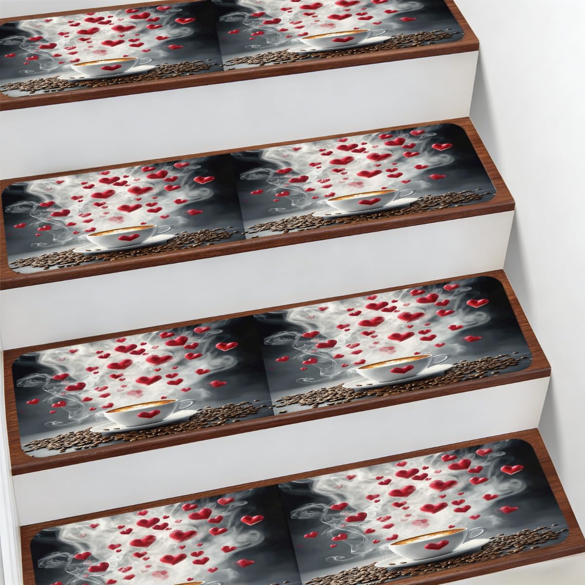 Protectores de escalera para interiores antideslizantes temáticos de café