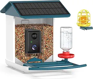 Bird Feeder with Camera, Free AI Forever for 11,000+ Species, 64G TF Card & 1080P HD, Solar-Powered Wireless Outdoor Design, App Alerts & Two-Way Audio for Garden Wildlife Watching (Haze Blue) asin的图片