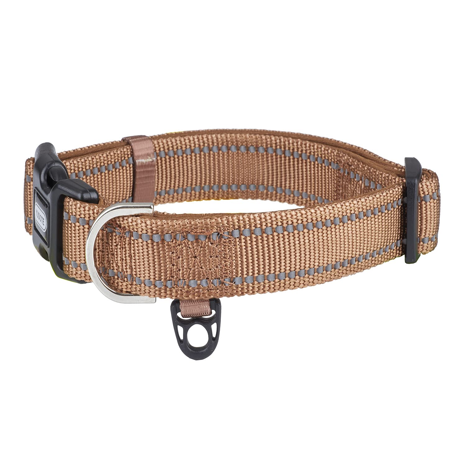 YUDOTE Collare per cani in nylon resistente riflettente con fodera imbottita in neoprene morbido e confortevole, per cani di taglia grande, uso quotidiano, marrone
