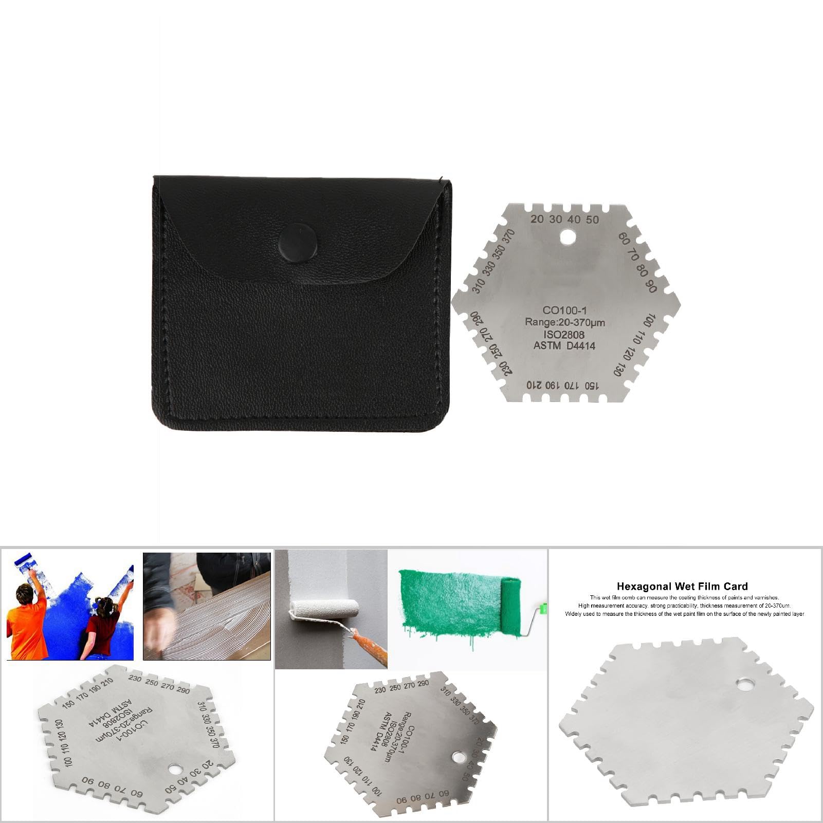 Wet Film Thickness Meter, Wet Film Comb Card Thickness Meter, Stainless Steel Hexagonal, Measure Paint Film Thickness, Thickness