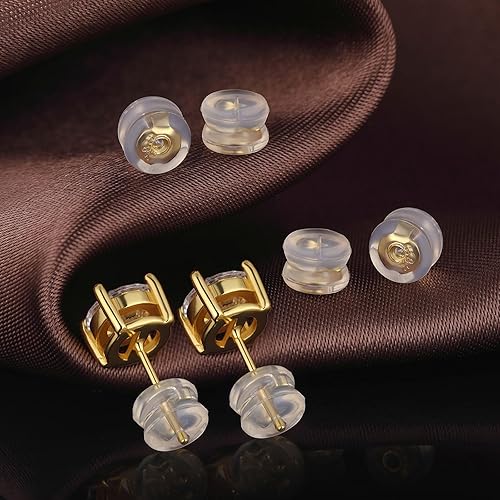 Miniatura 2 de DELECOE Juego de 20 ganchos para aretes de plata de ley 925 real, chapados en oro de 18 quilates, hipoalergénicos, 12 piezas de soportes de goma