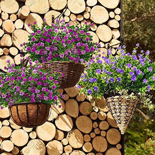 Artificial Flowers, Fake Outdoor Uv Resistant Plants Faux Plastic Greenery Shrubs Indoor Outside Hanging Planter Home Kitchen Office Wedding Garden Decor (Magenta) #TOP3