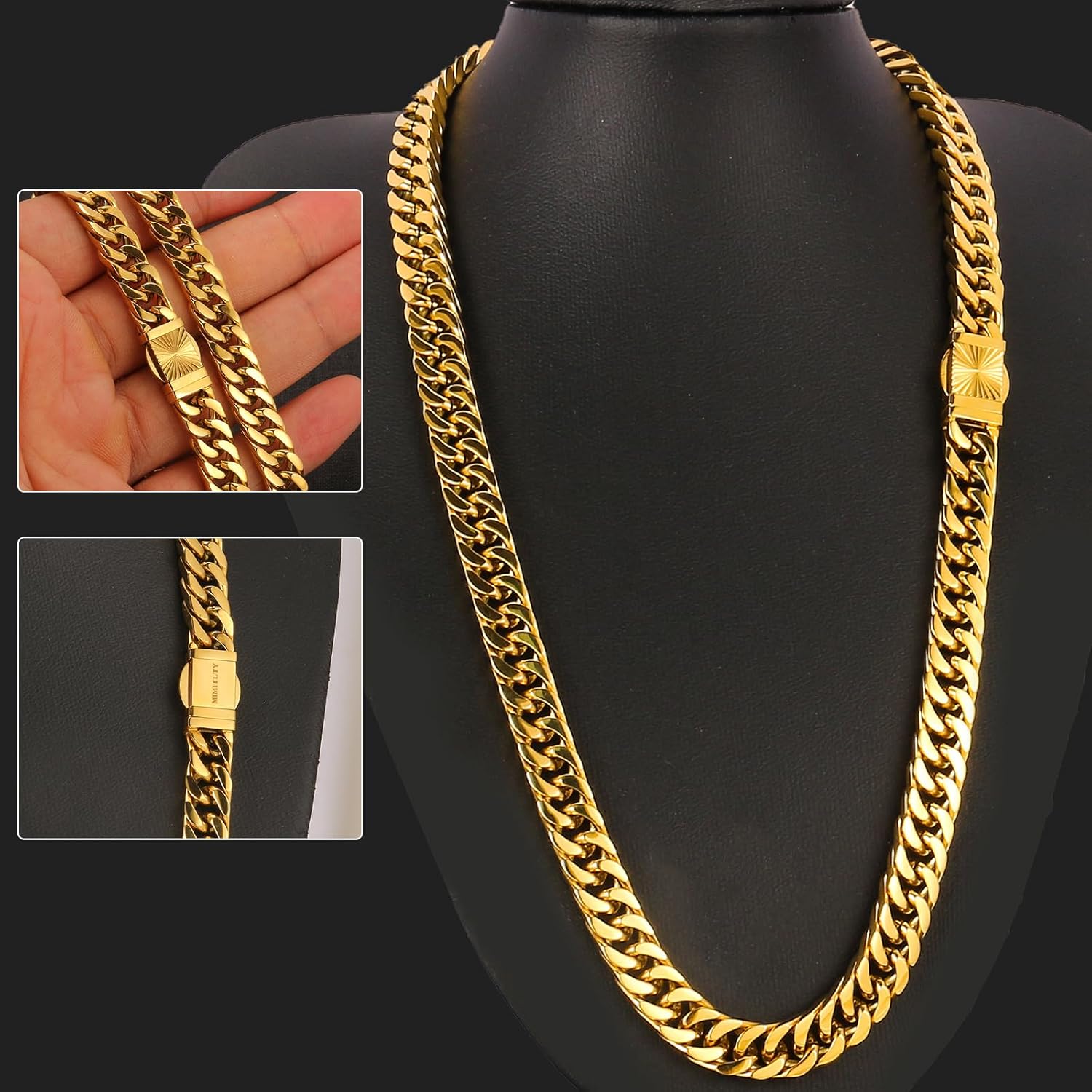 Miami Cuban Chain Necklace for Men/Boys,316L Stainless Steel 8MM Width 18/20/22/24 Inch Length Fashion Lobster Clasp HipHop Jewelry (GOLD/SILVER) - Image 6