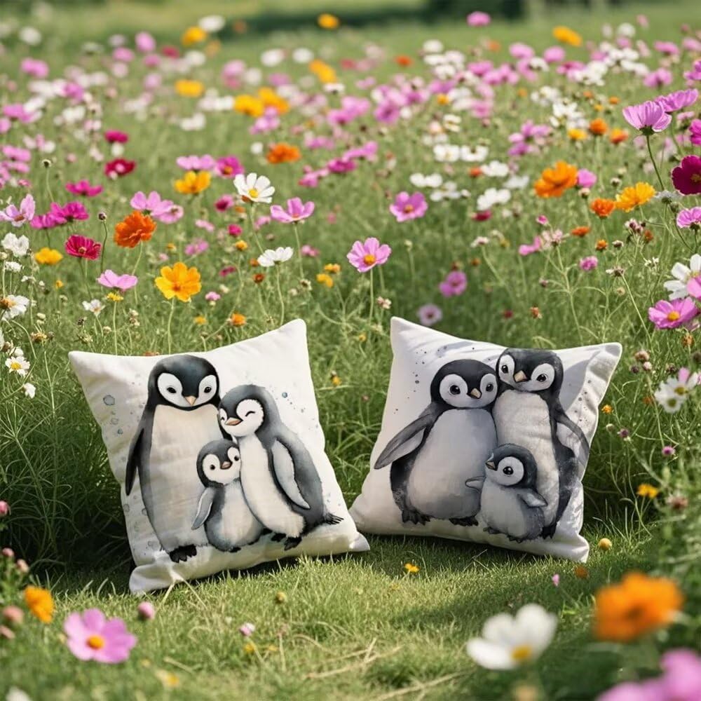 Kissenbezug 60 x 60 cm Tiere Kissen Pinguine,Sofakissen Wasserfest Leinen Kopfkissenbezug Dekorative Kissenbezüge (2er Set),Kissenhülle mit ReißVerschluss Deko Kissen für Couch Balkon Wohnzimmer q317