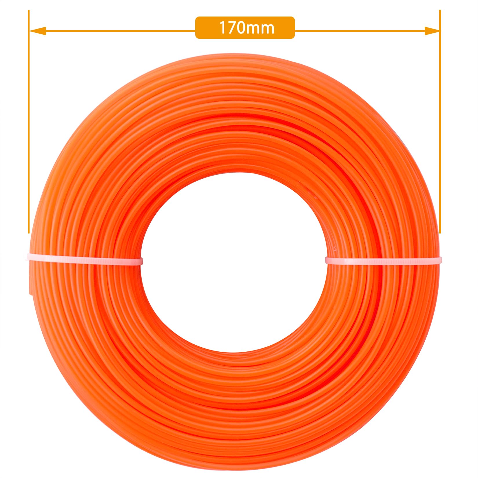 Akuoly 100m Mähfaden Trimmerschnur Trimmerfaden für Rasentrimmer, Robuster Rasentrimmer-Schnur Fadendurchmesser 2,4 mm, Nylonfaden in Orange zur Gartenarbeit, Grasschneiden und Unkrautbeseitigung