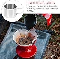 Vista 6 de Luxshiny Jarra de espuma de leche de acero inoxidable, taza de salsa de 1 oz, mini crema con mango de boquilla para café, latte, arte, hogar, cocina
