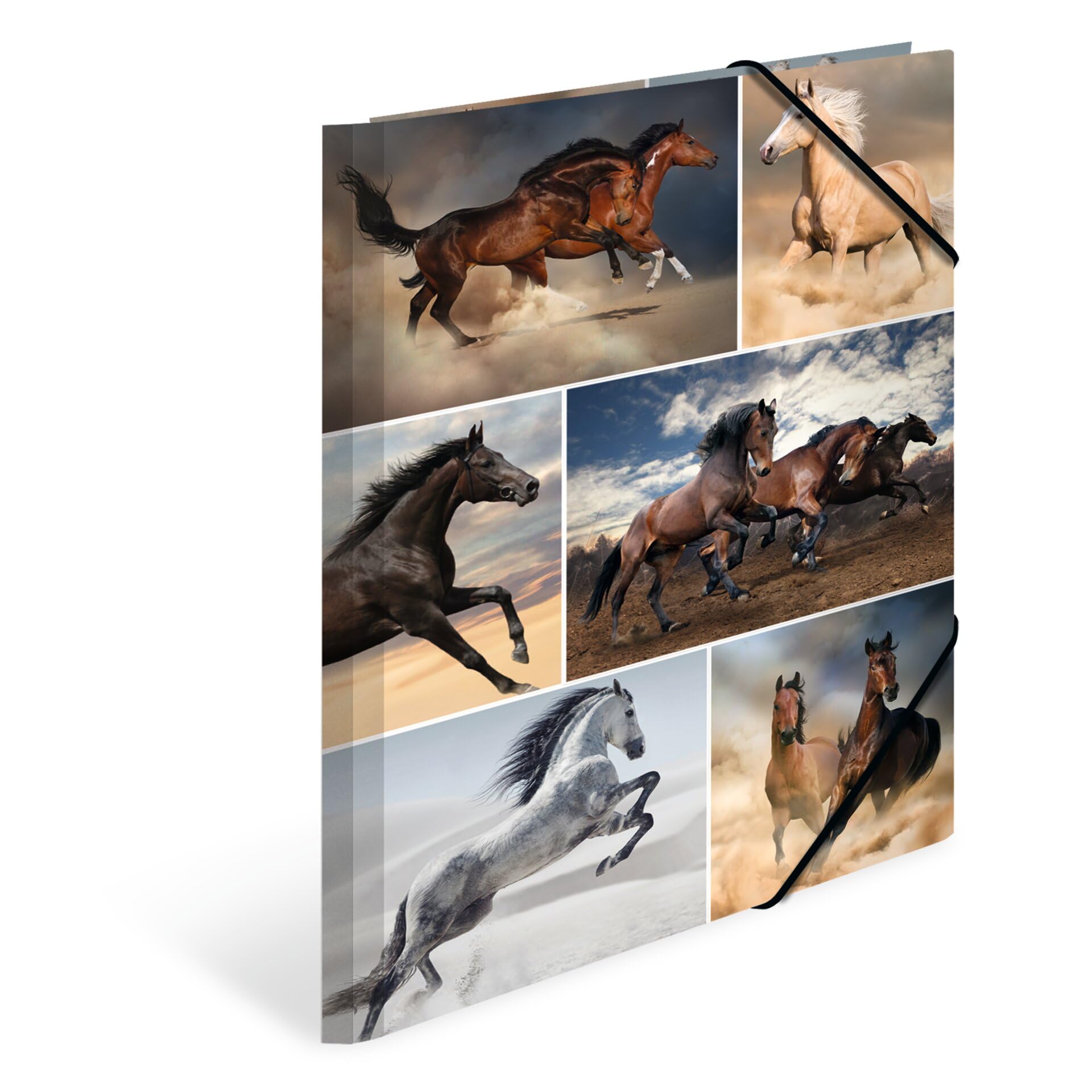 HERMA Elastic Folder Animals with Horses Motif, A4, Sturdy Cardboard, with Inner Print, 1 Span Folder