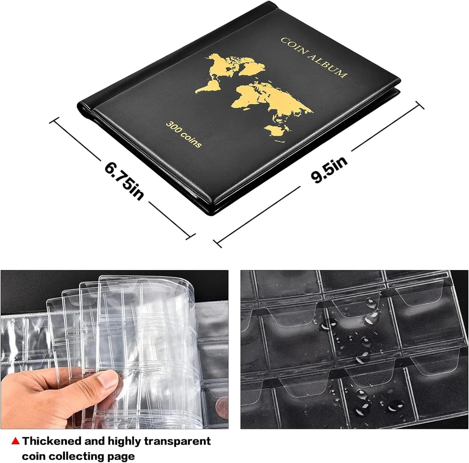Album Monedas Coin Collection Book Holder Album for Collectors, 300 Pockets Coins Display Storage Case, Collecting Sleeves Organizer Box(Blue)