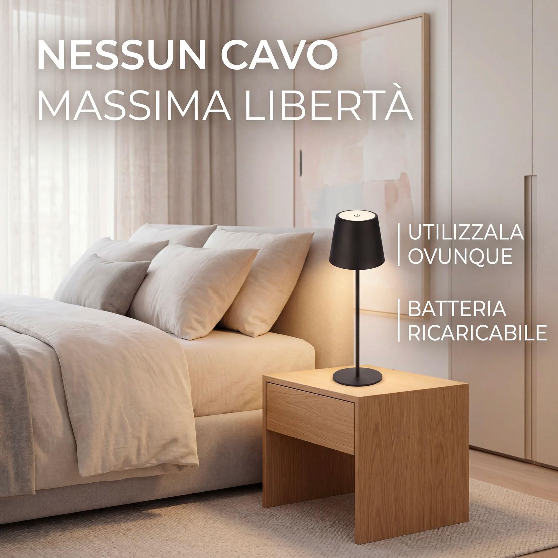 081 Store - 2 PEZZI LAMPADA DA TAVOLO SENZA FILI RICARICABILE, LAMPADA DA TAVOLO LED DIMMERABILE E CON 3 TONALITà DI LUCE, DIMMERABILE 3000-65000K ED IMPERMEABILE IP54