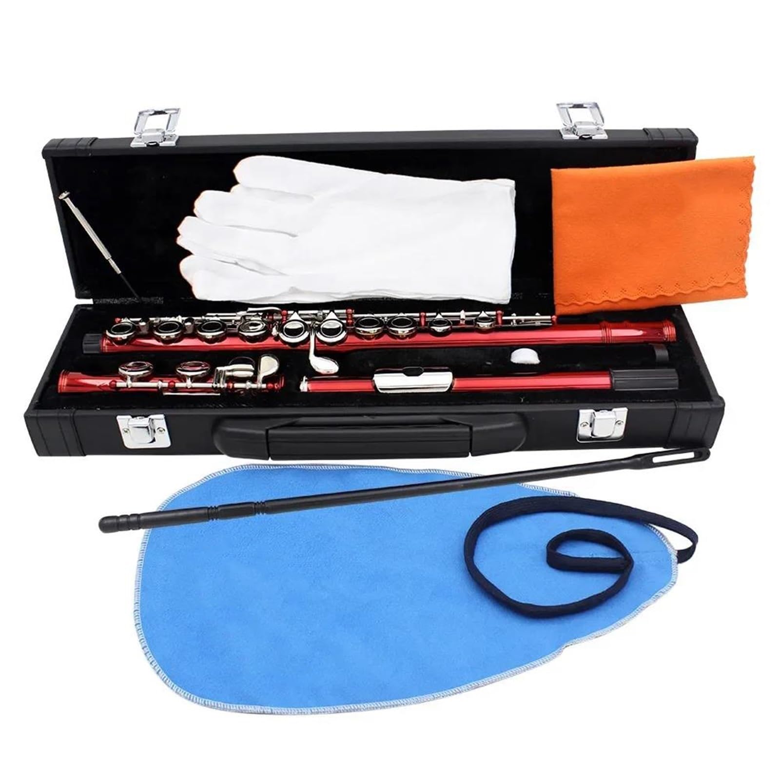 Flauto Traverso Set Di Scatole Per Principianti Strumenti A Fiato Traverso Professionale Con 16 Fori Aperti Chiusi(Red)