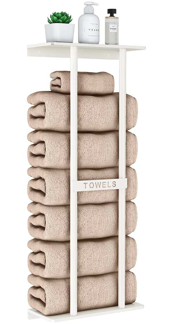 STWWO Wall Towel Rack for Rolled Towels, Towel Storage for Small Bathroom Can Holds 6 Large Towels, 30 inch Towel Racks with Shelf, White by STWWO - Used condition - US$31.56