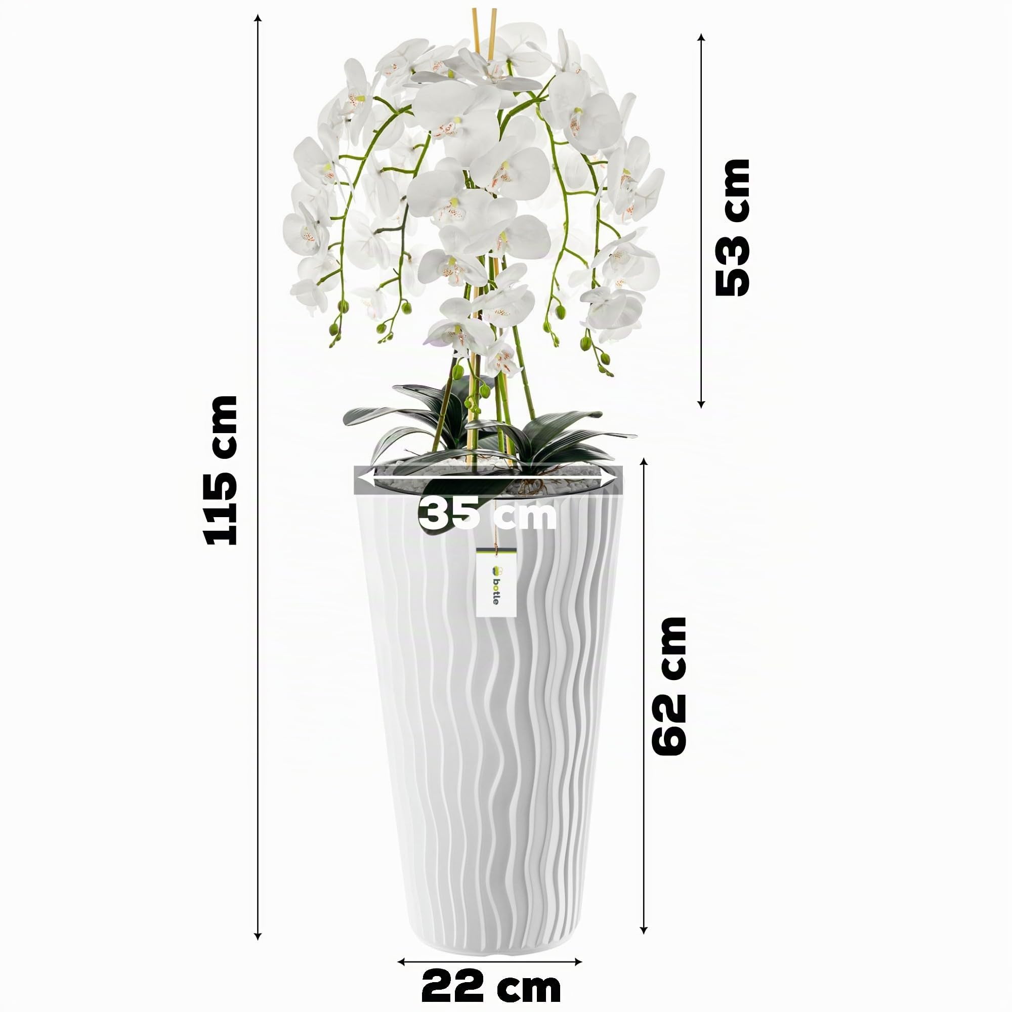 botle Bouquet d'orchidée artificielle en cascade blanche dans un pot blanc, hauteur 115 cm, décoration de bureau à domicile, plante artificielle, fleur artificielle, orchidée artificielle en pot