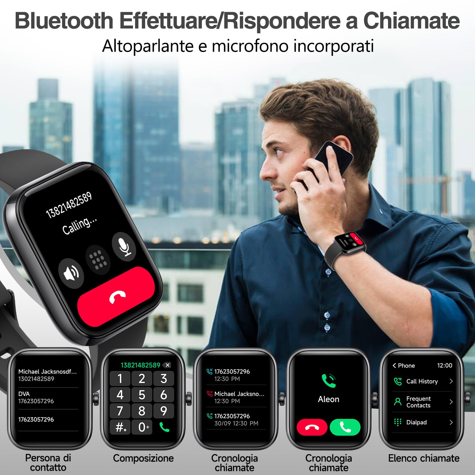 Smartwatch Donna Uomo con Chiamate Bluetooth, 1.83'' Orologio Impermeabile IP68, 110+ Modalità Sportive, Monitoraggio Frequenza Cardiaca SpO2 Sonno, Notifiche WhatsApp, Compatibile con Android iOS BK