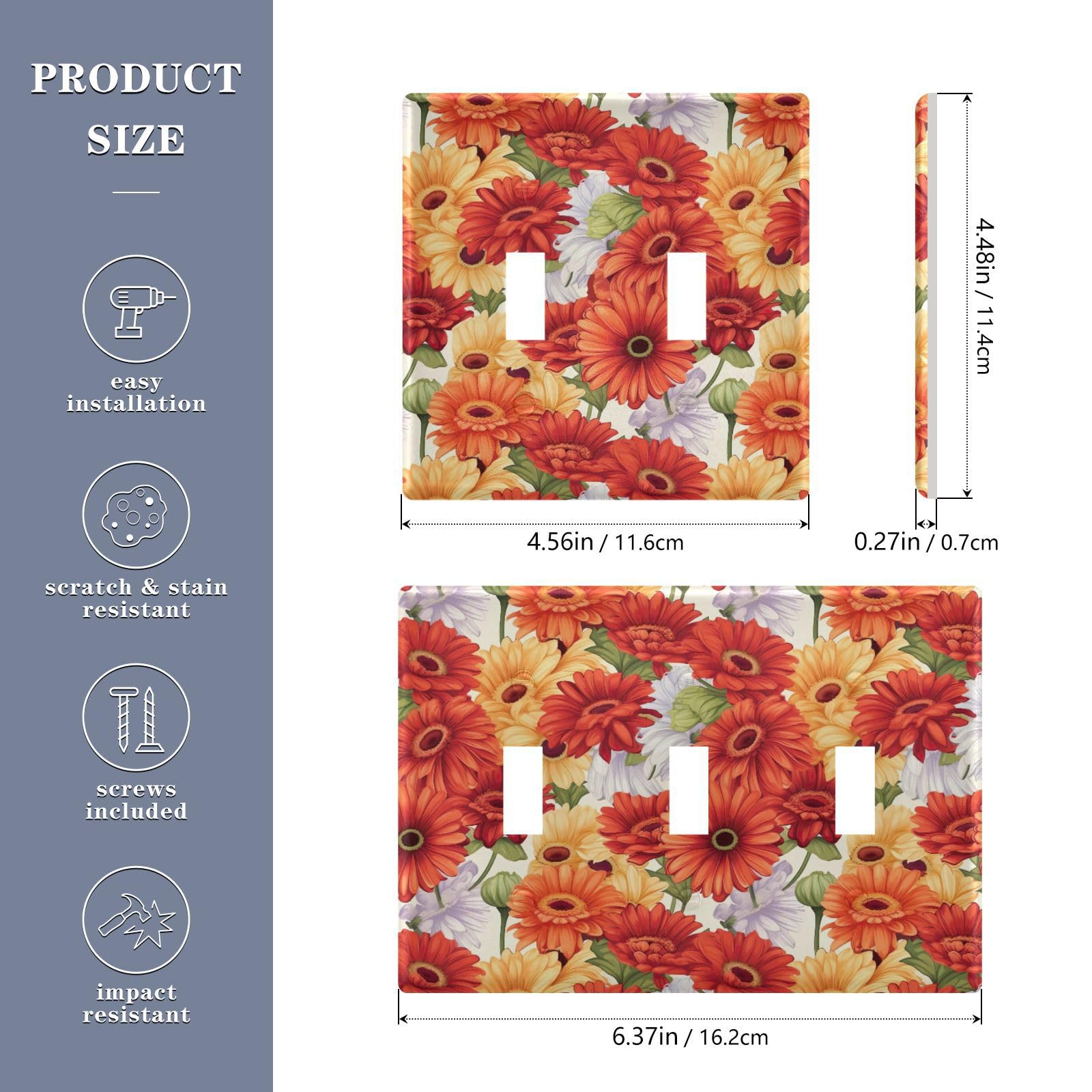 UMIRIKO Daisy Flower Light Switch Cover Plate Covers Decorative Double Toggle Home Decor 202a8824