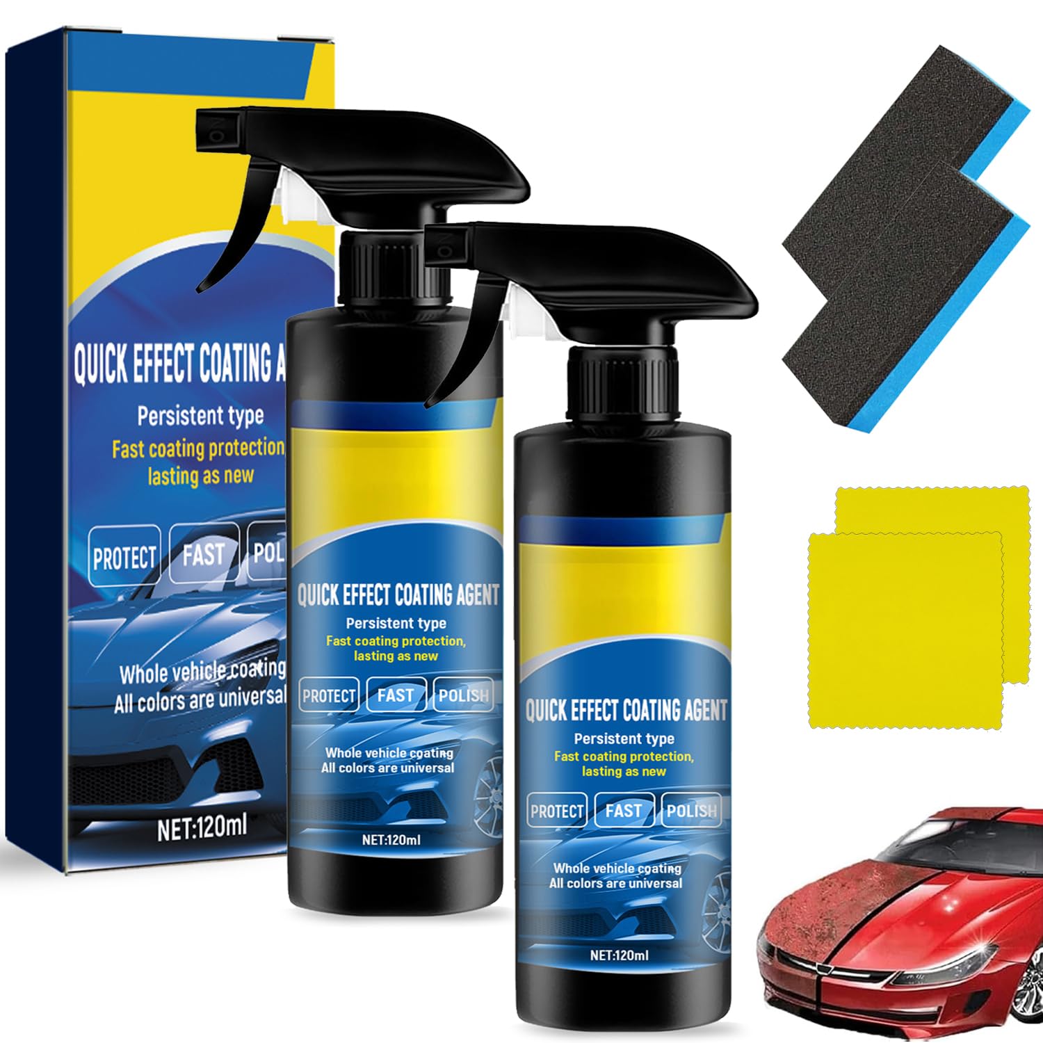2 Pcs Advanced Car Quick-Acting Coating Agent Spray, 2026 New 3 in 1 High Protection Quick Effect Coating Agent, Ceramic Coating Spray,Multifunctional Coating Renewal Agent for Cars - 1