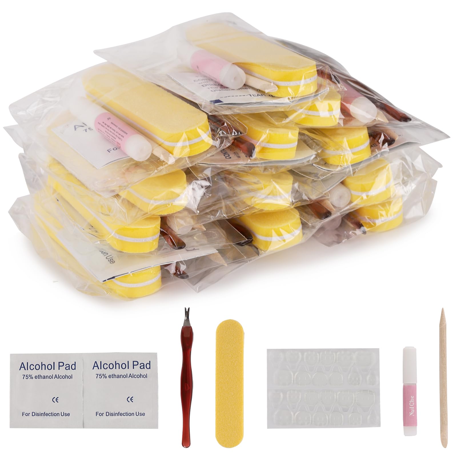 Disposable Manicure Kit 7-Piece DIY Nail Art Tools forNails Design Salon Including Nail File Wood Stick Cuticle Fork