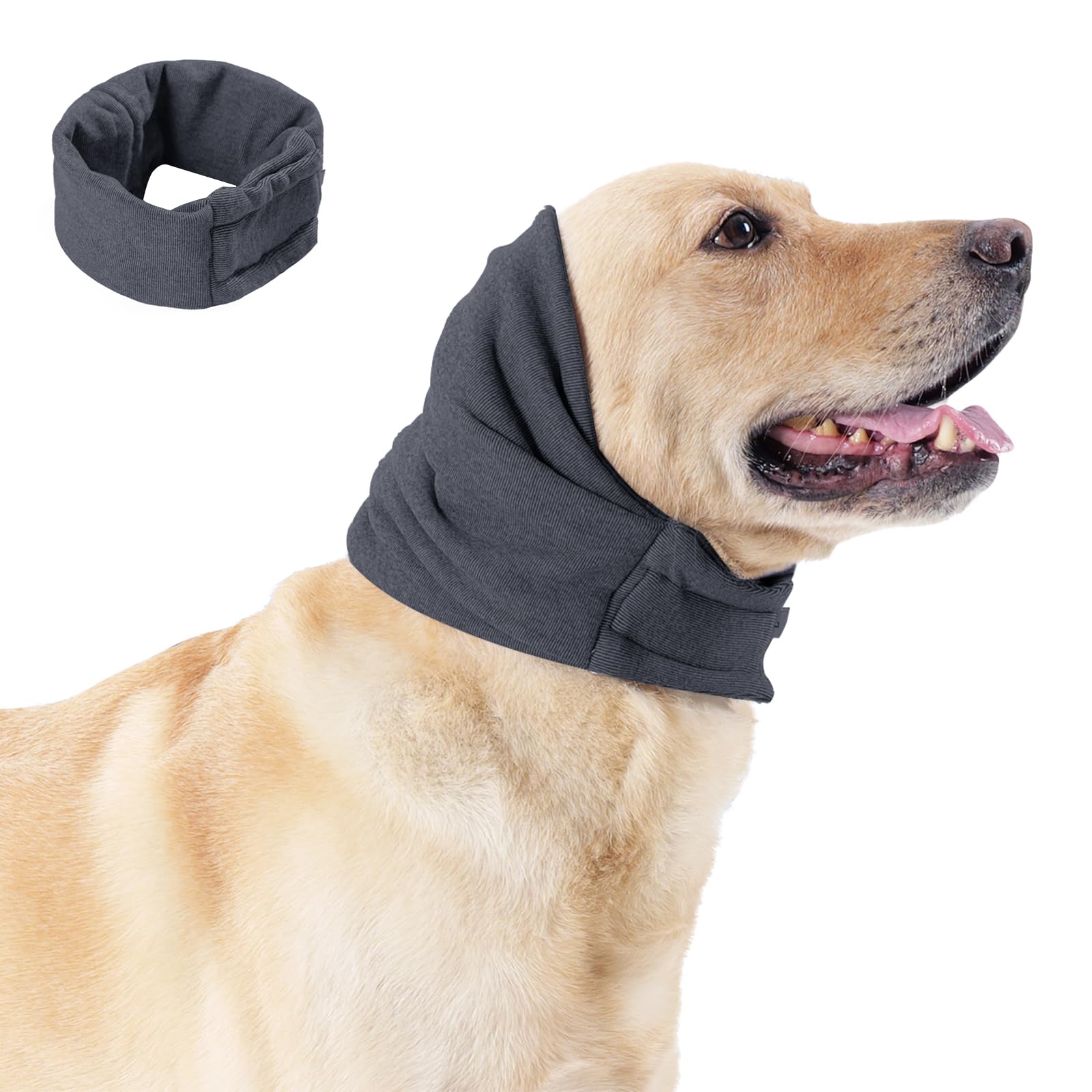 Dog Ear Cover, Comfort Dogs Hoodie for Anxiety, Adjustable Ear Wraps Muffs for Noise Protection, Grey M