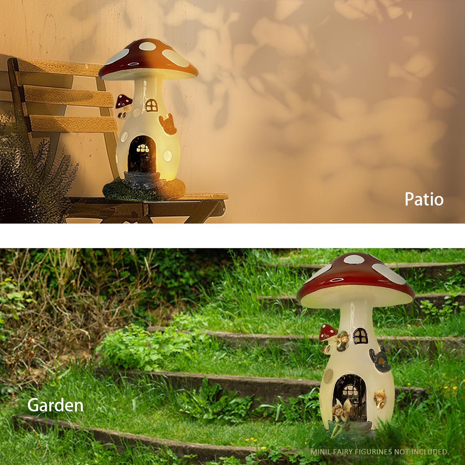coonoe Solar Garden Statue, Fairy Mushroom House Light, Solar Yard Decor, Garden Ornaments Present - Image 3