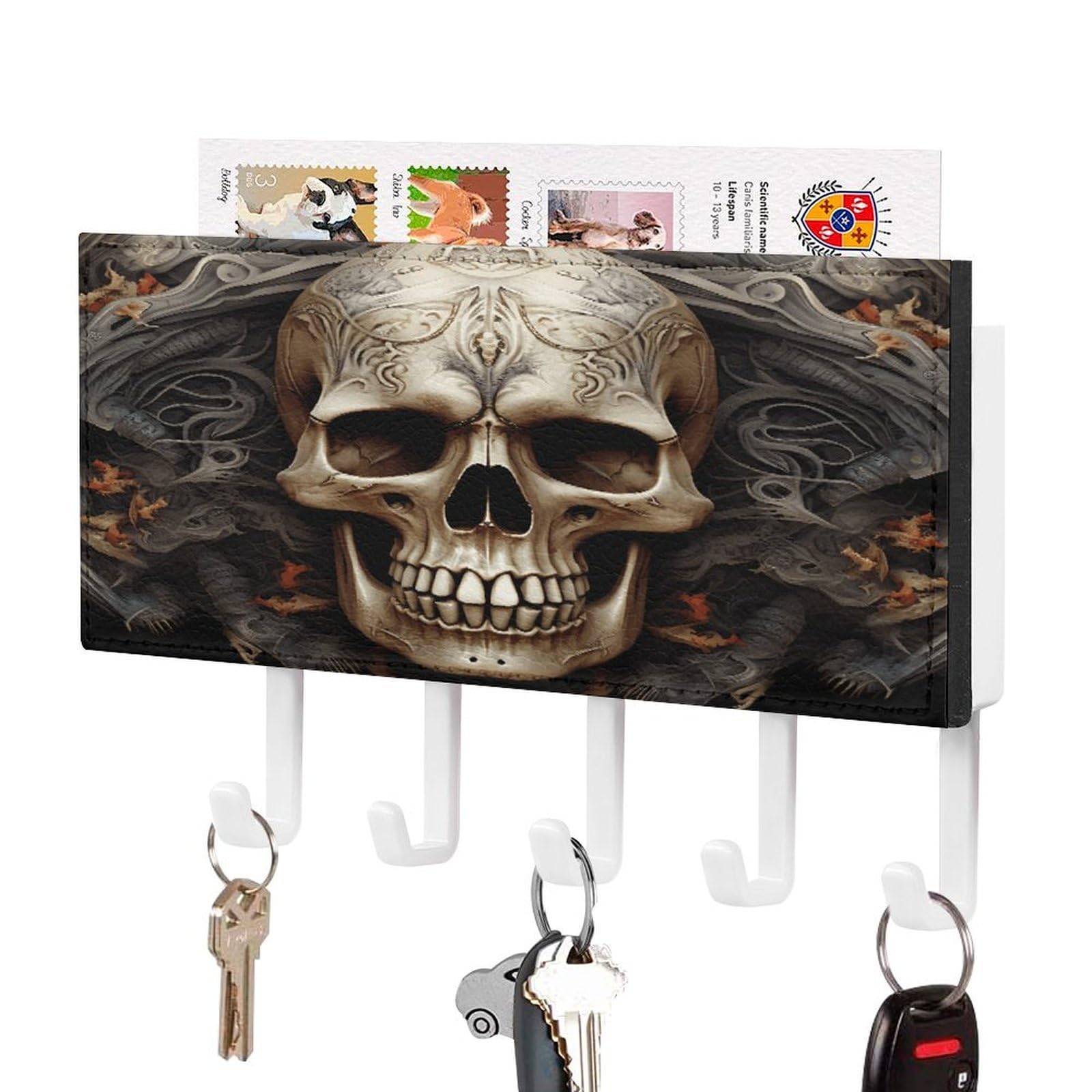 Soporte para llaves de pared Skulls con estante y 5 ganchos para correo