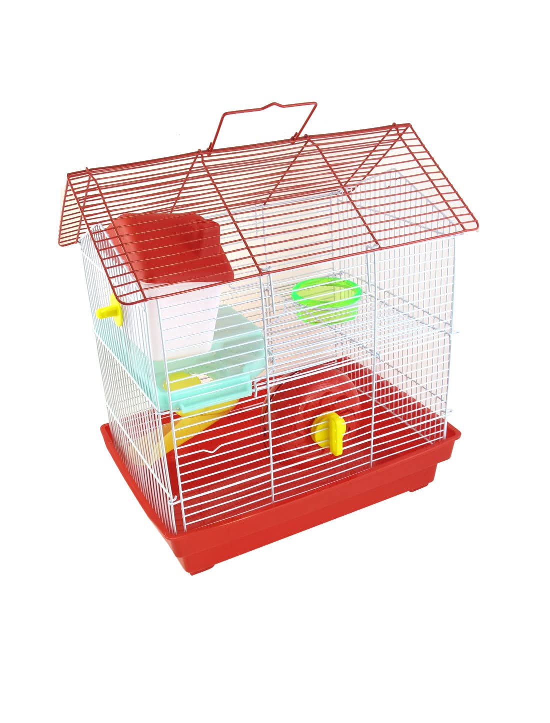 Ruilogod Rueda de plástico Mini casa Hámster Gerbil Ratones Jaula Rojo blancopuro