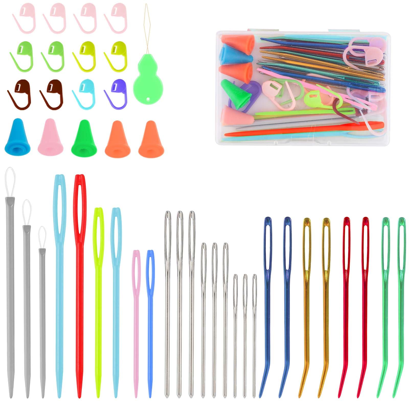 UOOU Aiguille à Fil, Aiguille à Tisser, Aiguille à Tapisserie, Aiguilles Courbées Pour Crochet, Aiguilles à Repriser à Grand Chas Avec Boîte De Rangement Pour Tricot Et Crochet