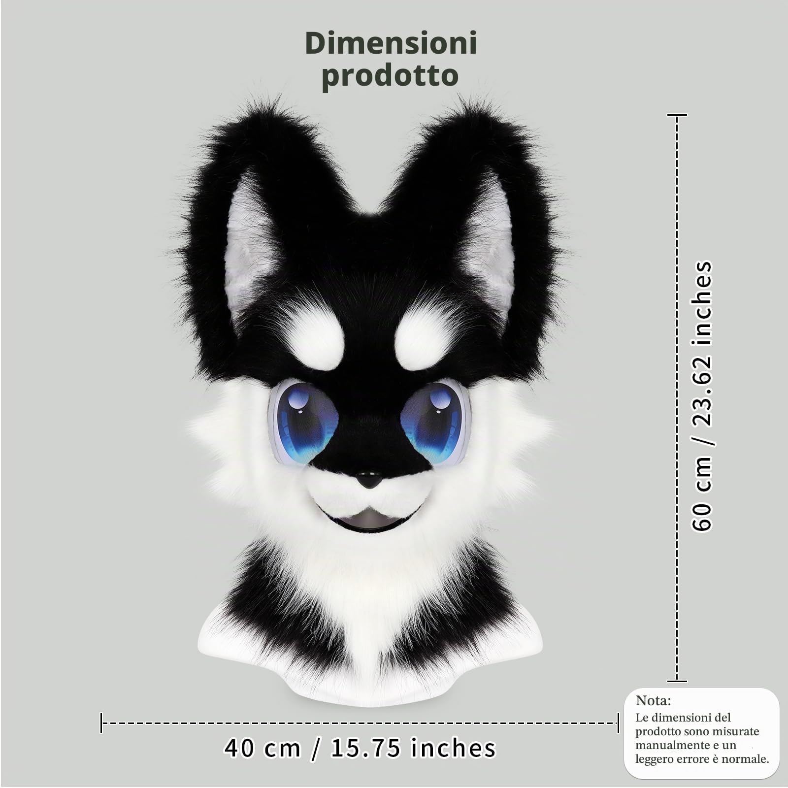 Therian - Maschera per cani con testa piena di peluche realistica, per feste di Halloween, cosplay, accessorio per costume