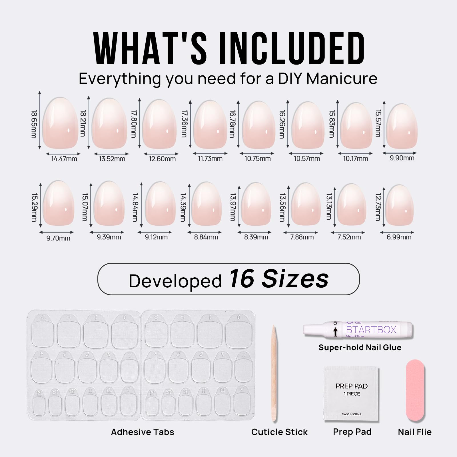 BTArtbox Press On Nails French Tips - 32 Pcs Short Square False Nails With Nail Glue and Adhesive Nail Tabs, No Fade Out Stick On Nails in 16 Sizes, Soft Gel Fake Nail for Women, Classic White — view 26