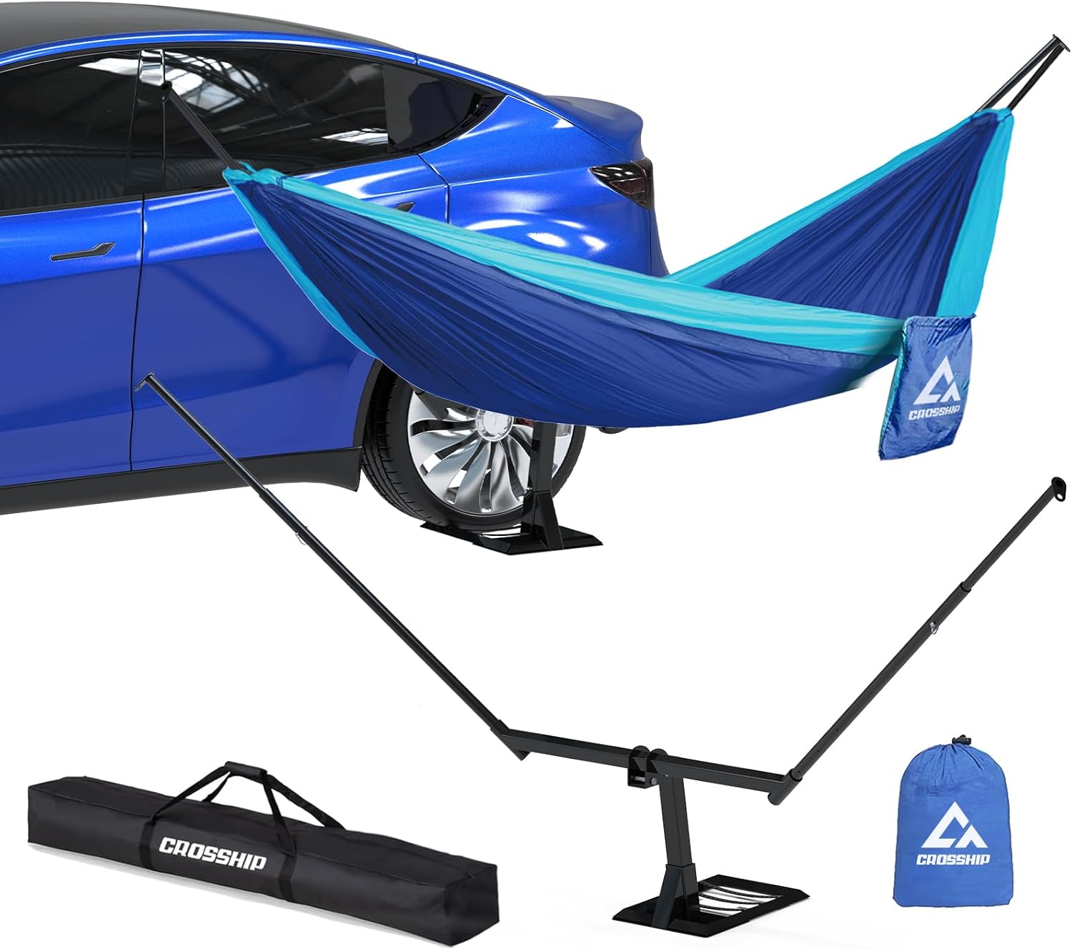 Hitch Mount Hammock Stand - Includes Parachute Nylon Hammock & Storage Bag - for 2'' Receiver, Fits Class III & IV Heavy Duty Trucks, for Camping, Outdoor, Travel (350lbs Weight Capacity)